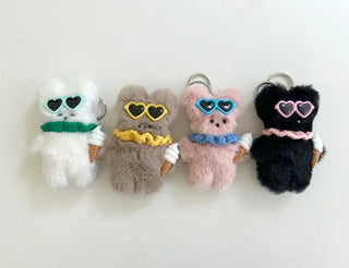 Sunglasses Rabbit Doll Keyring Summer Keyholder Bag Charm