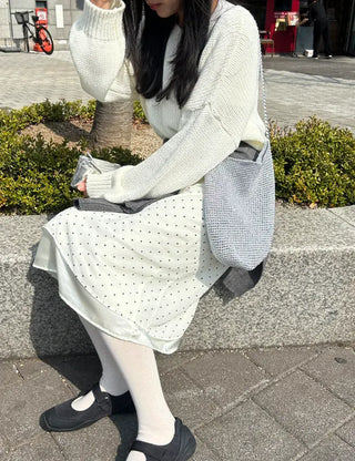 Silver knit shoulder bag, handmade eco bag, daily summer bag