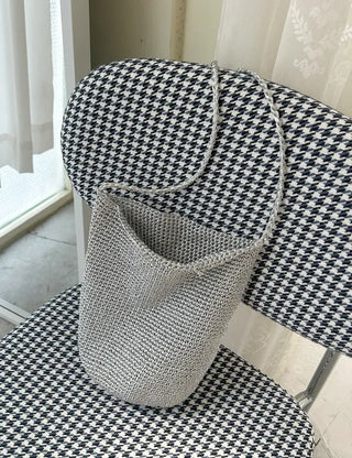 Silver knit shoulder bag, handmade eco bag, daily summer bag
