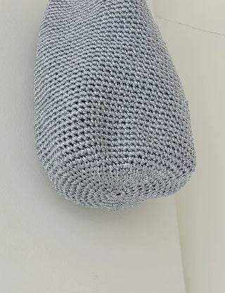 Silver knit shoulder bag, handmade eco bag, daily summer bag