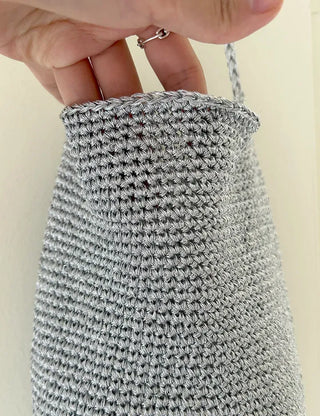 Silver knit shoulder bag, handmade eco bag, daily summer bag