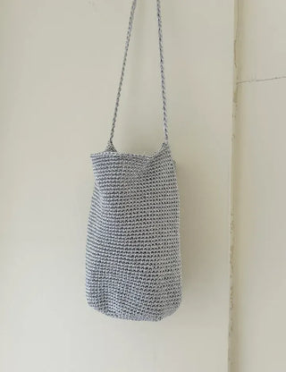 Silver knit shoulder bag, handmade eco bag, daily summer bag