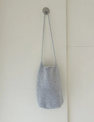 Silver knit shoulder bag, handmade eco bag, daily summer bag