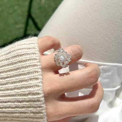 Beaded Flower Ring Pearl Cotton Bloom Spring Resort Look