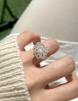 Beaded Flower Ring Pearl Cotton Bloom Spring Resort Look