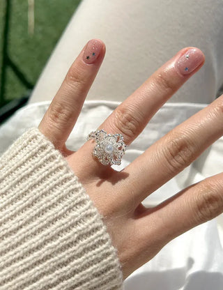 Beaded Flower Ring Pearl Cotton Bloom Spring Resort Look