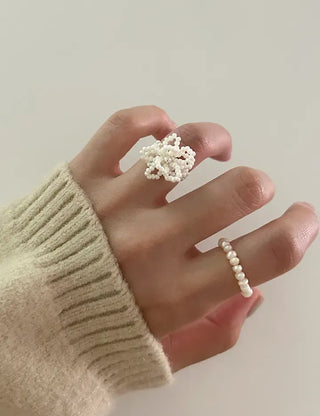 Beaded Flower Ring Pearl Cotton Bloom Spring Resort Look