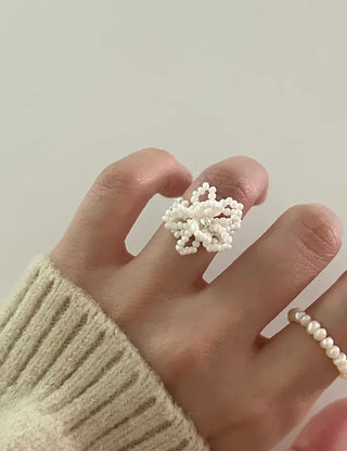 Beaded Flower Ring Pearl Cotton Bloom Spring Resort Look