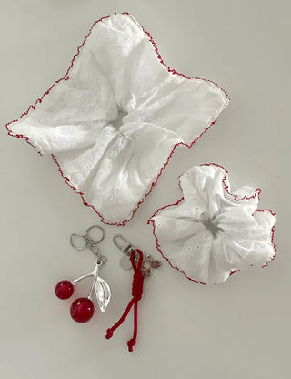 Red Lace Scrunchie Square Scrunchie Spring Summer