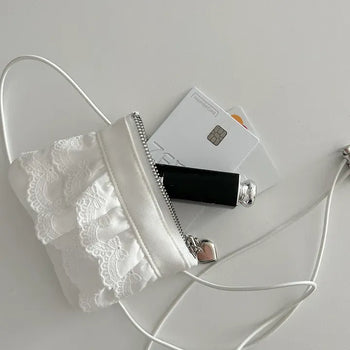 Ribbon lace fabric card holder mini crossbody bag belt bag