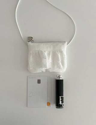 Ribbon lace fabric card holder mini crossbody bag belt bag