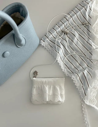 Ribbon lace fabric card holder mini crossbody bag belt bag