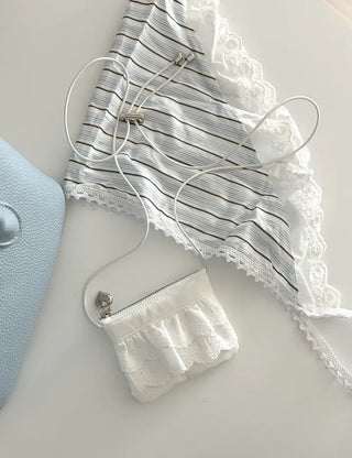 Ribbon lace fabric card holder mini crossbody bag belt bag