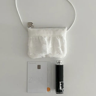 Ribbon lace fabric card holder mini crossbody bag belt bag