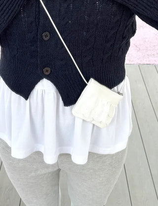 Ribbon lace fabric card holder mini crossbody bag belt bag