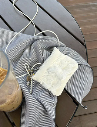Ribbon lace fabric card holder mini crossbody bag belt bag