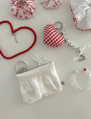 Ribbon lace fabric card holder mini crossbody bag belt bag