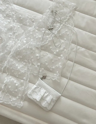 Ribbon lace fabric card holder mini crossbody bag belt bag