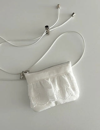 Ribbon lace fabric card holder mini crossbody bag belt bag