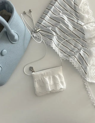 Ribbon lace fabric card holder mini crossbody bag belt bag