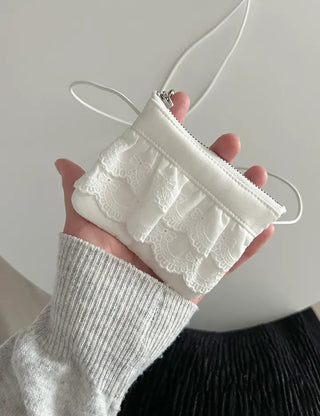 Ribbon lace fabric card holder mini crossbody bag belt bag