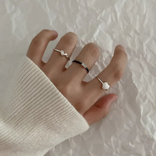 Set Heart Cubic Layered Ring Set