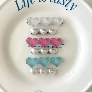 Piece Hairpin Set: Pearl Candy Pearl Heart Side Hairpin Claw Clip