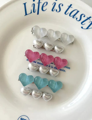 Piece Hairpin Set: Pearl Candy Pearl Heart Side Hairpin Claw Clip