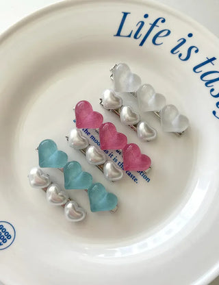 Piece Hairpin Set: Pearl Candy Pearl Heart Side Hairpin Claw Clip