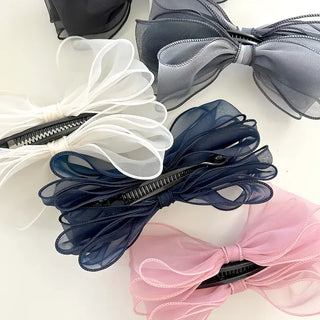 Organza oversized ribbon banana hair clip summer updo claw clip