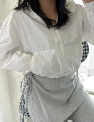 Lace hooded windbreaker for women rainy season jumper