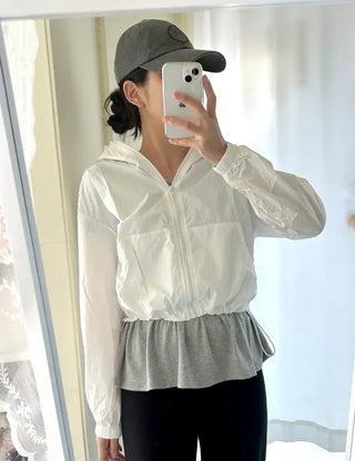 Lace hooded windbreaker for women rainy season jumper