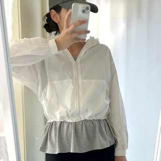 Lace hooded windbreaker for women rainy season jumper