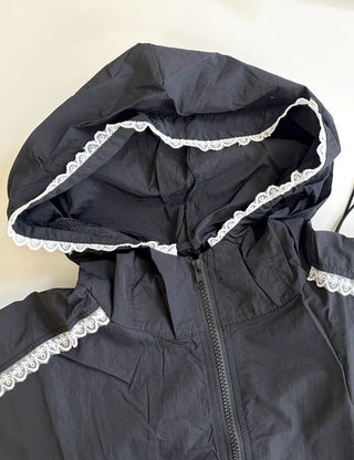 Lace hooded windbreaker for women rainy season jumper