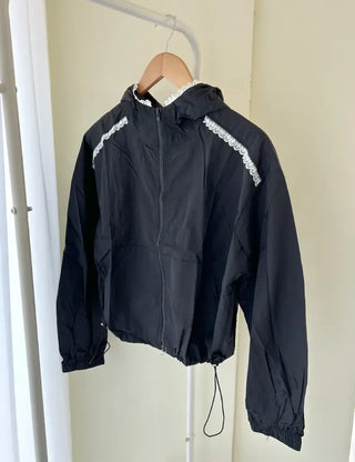 Lace hooded windbreaker for women rainy season jumper