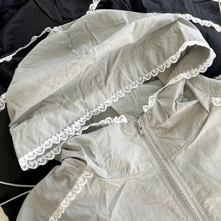 Lace hooded windbreaker for women rainy season jumper