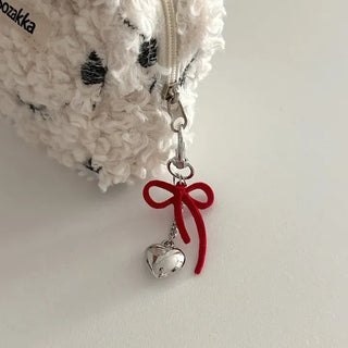 Homemade Heart Chain Velvet Ribbon Keyring Phone Strap