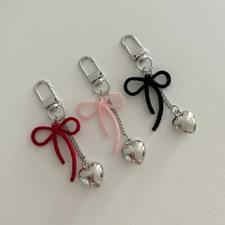 Homemade Heart Chain Velvet Ribbon Keyring Phone Strap