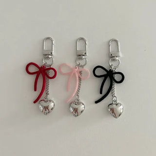 Homemade Heart Chain Velvet Ribbon Keyring Phone Strap