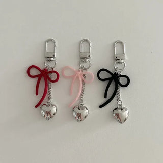 Homemade Heart Chain Velvet Ribbon Keyring Phone Strap