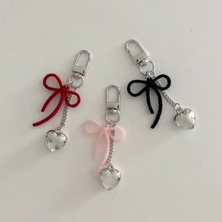 Homemade Heart Chain Velvet Ribbon Keyring Phone Strap