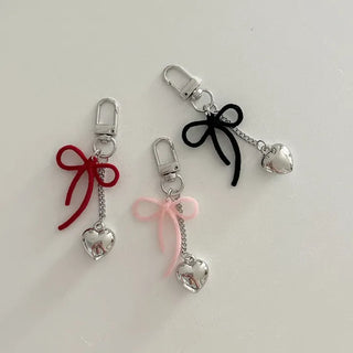 Homemade Heart Chain Velvet Ribbon Keyring Phone Strap