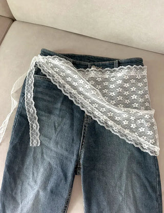 Dot flower lace hair scarf bandana wrap layered skirt