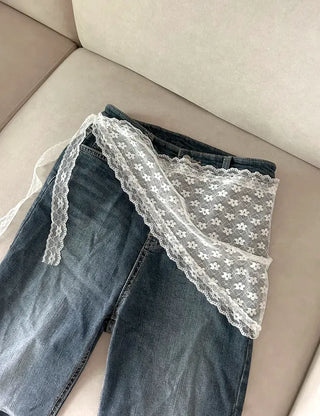 Dot flower lace hair scarf bandana wrap layered skirt