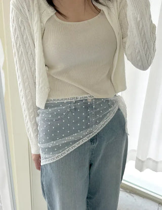 Dot flower lace hair scarf bandana wrap layered skirt