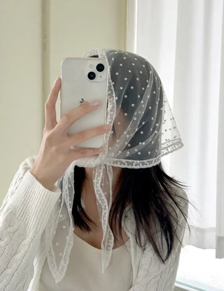 Dot flower lace hair scarf bandana wrap layered skirt