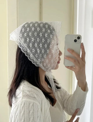 Dot flower lace hair scarf bandana wrap layered skirt