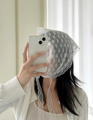 Dot flower lace hair scarf bandana wrap layered skirt