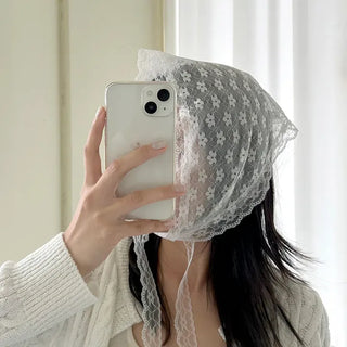 Dot flower lace hair scarf bandana wrap layered skirt