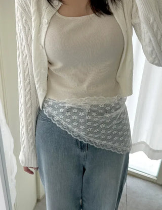 Dot flower lace hair scarf bandana wrap layered skirt